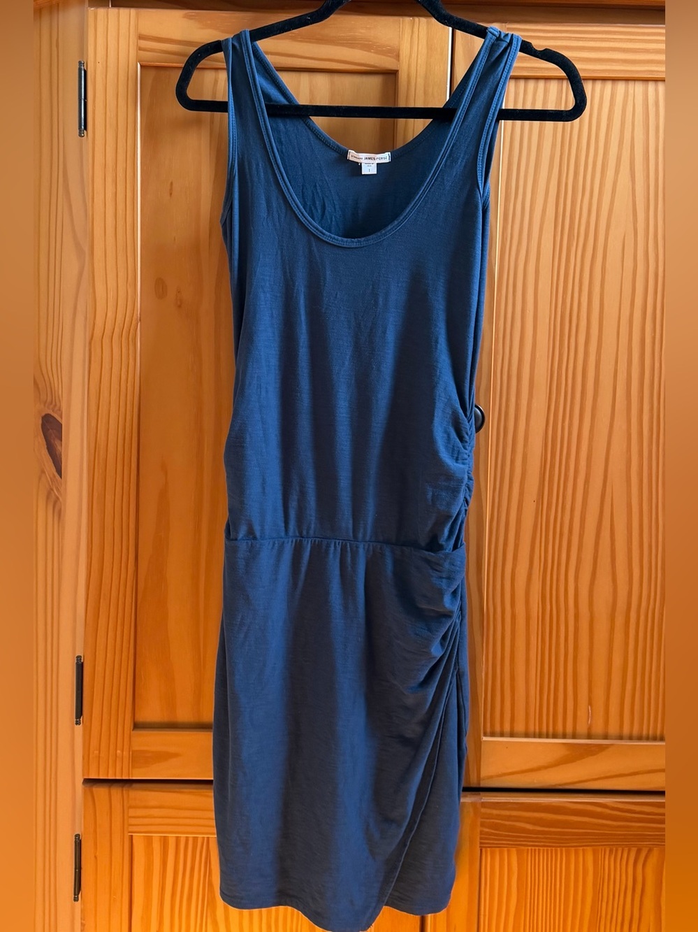James Perse Blue Ruched Tank Dress Standard Draped Overlay Bodycon - Size Small